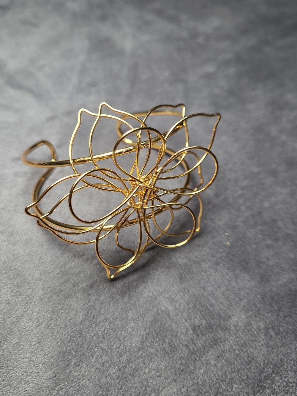 14K Yellow Gold Plated Floral Wire Cuff Bracelet for Women